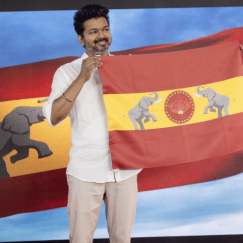 actor vijay with tvk flag launch event